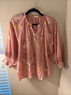 a.n.a Pink Floral Ruffled Peasant Blouse